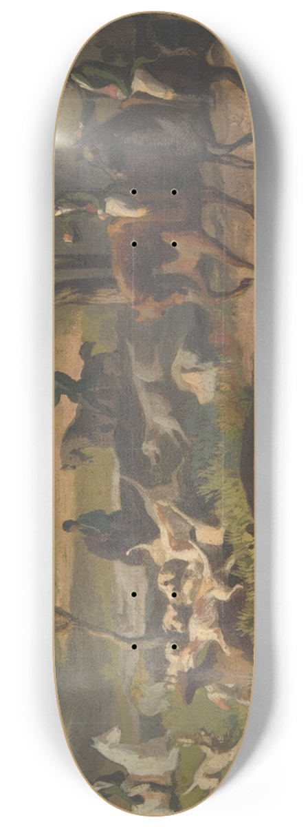Jules-Edmond-Charles Lachaise - Hunting Scene; Mural design for a lunette in the library of the Chateau de Lude (Sarthe) 8.25 inch art skate deck