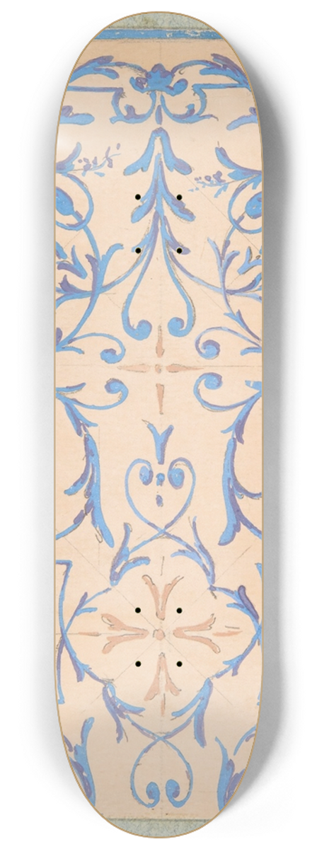 Jules-Edmond-Charles Lachaise - Partial design for a decorative panel painted in rinceaux 8.25 inch art skate deck