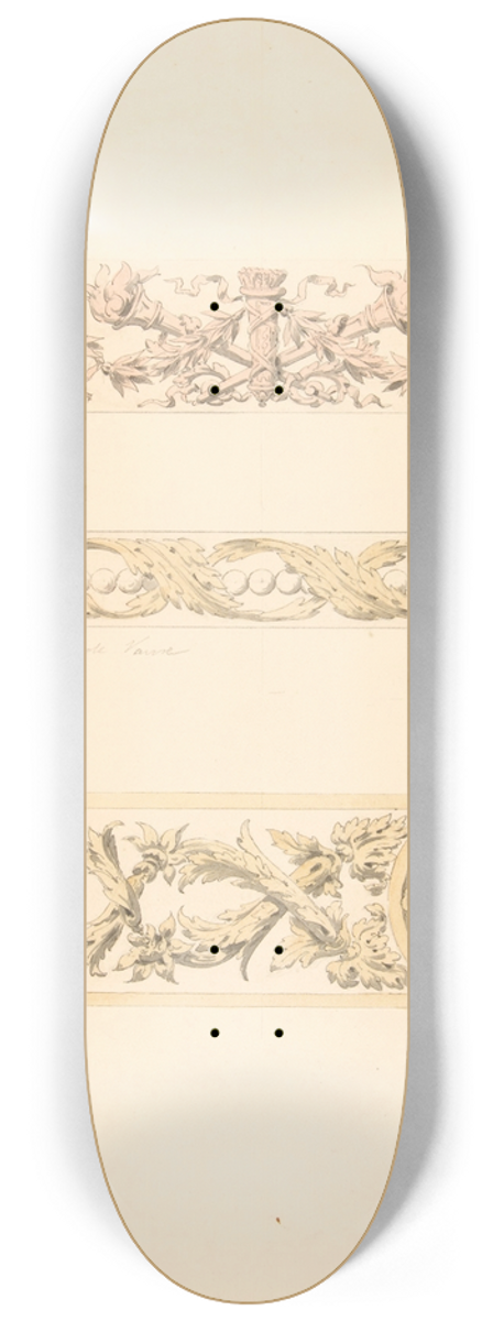 Jules-Edmond-Charles Lachaise - Three ornamental motifs in rococco style 8.25 inch art skate deck