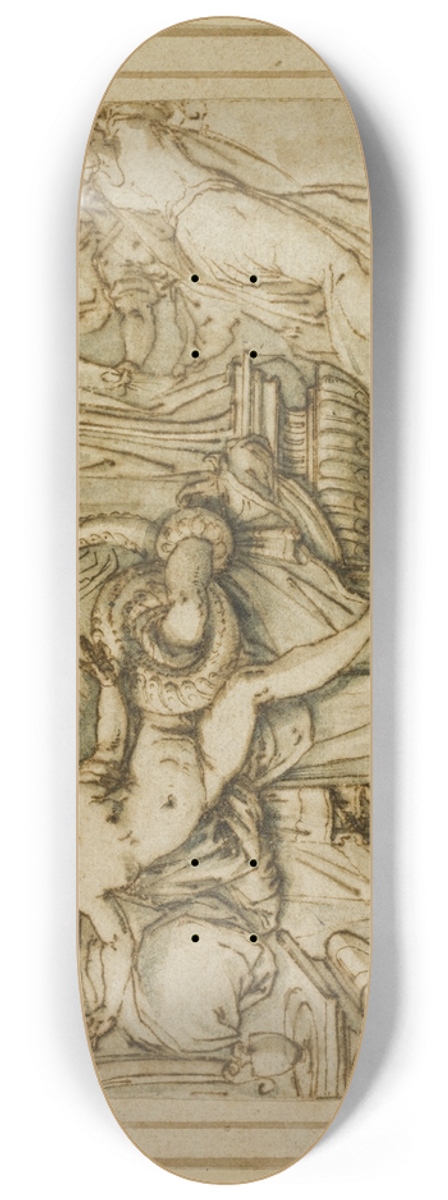 Andrea Boscoli - Olympias, Mother of Alexander, Visited by Zeus in the Guise of a Serpent 8.25 inch art skate deck