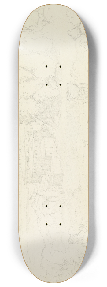 Julius Schnorr Von Carolsfeld - Landschaft mit einer Villa, rechts vorne Winzer, links ein Hirte, der die Flte blst 8.25 inch art skate deck
