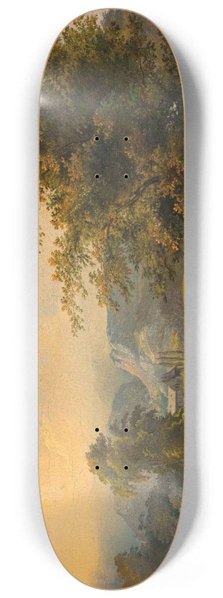 Julius Theodor Gruss - A Landscape with Figural Staffage 8.25 inch art skate deck