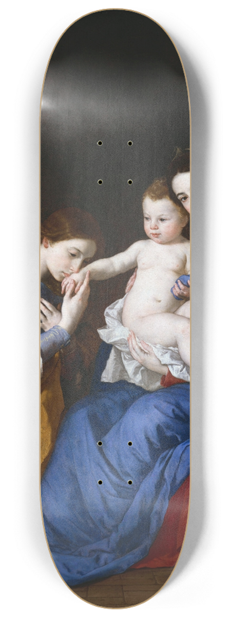 Jusepe de Ribera - The Holy Family with Saints Anne and Catherine of Alexandria 8.25 inch art skate deck