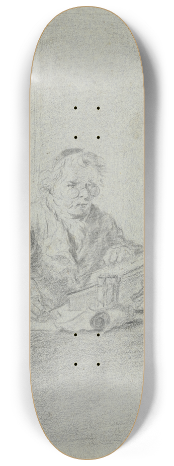 Justus Juncker - Gelehrter im Studierzimmer am Fenster vor seinem Schreibtisch sitzend 8.25 inch art skate deck