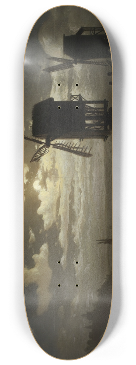 Jzef Marszewski - Nocturnal landscape with windmills 8.25 inch art skate deck