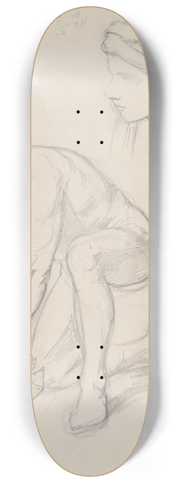 Jzef Simmler - Nude sketch and study of the head in a turban for the figure of Joseph of Arimathea to the painting Entombment 8.25 inch art skate deck