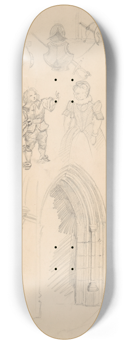 Jzef Simmler - Sketches of Baroque costumes and furniture and Gothic architectural details 8.25 inch art skate deck