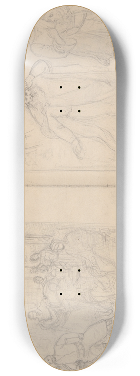 Jzef Simmler - Sketches of figural compositions  the scene inside a manor house and the scene with a diviner 8.25 inch art skate deck