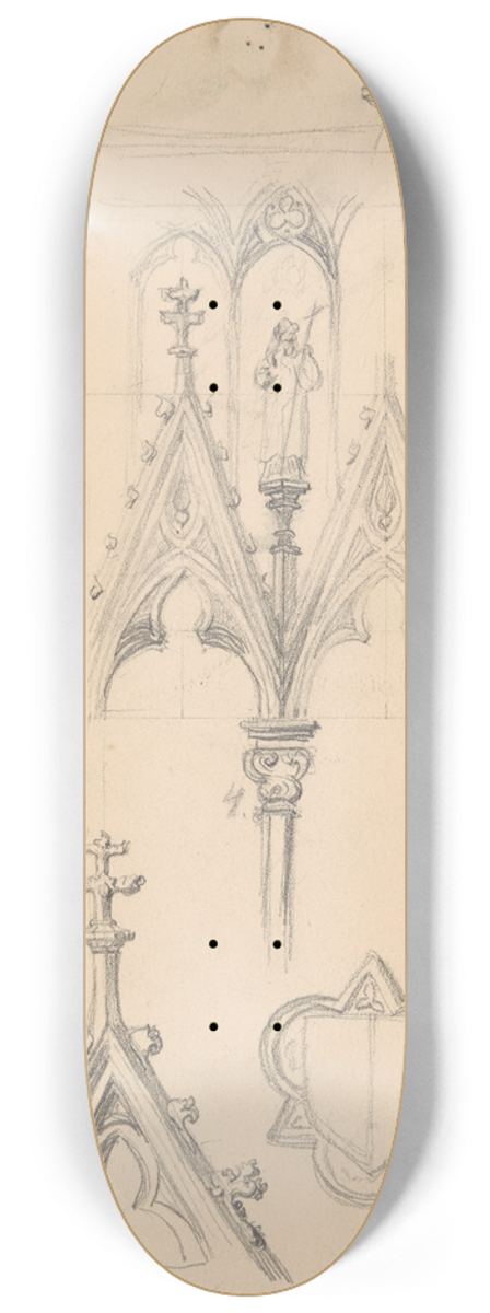 Jzef Simmler - Sketches of Gothic architectural details 8.25 inch art skate deck