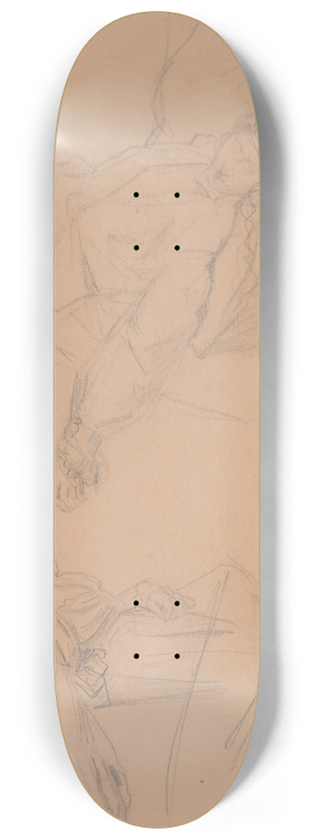 Jzef Simmler - Two sketches of Barbara lying in bed for the painting Death of Barbara Radziwi 8.25 inch art skate deck