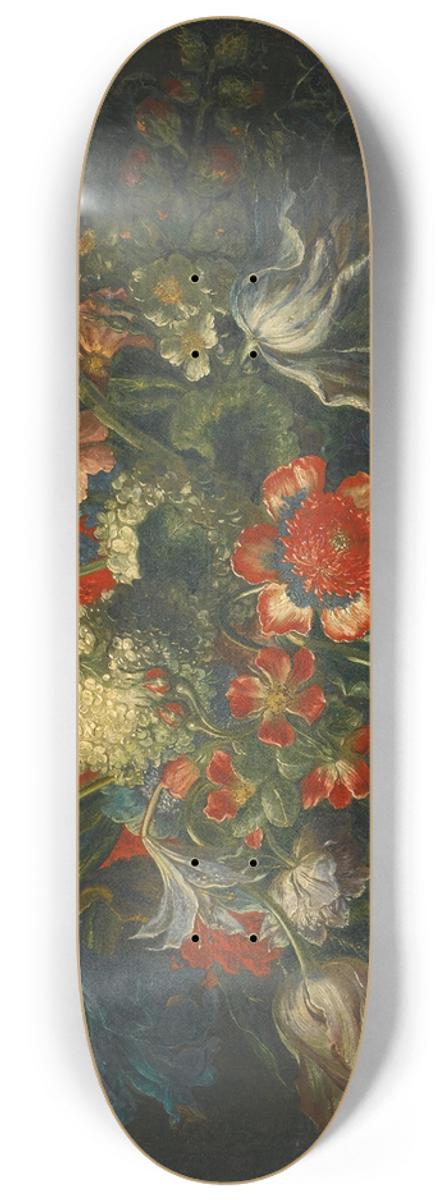 Andrea Scacciati - A Still Life Of Flowers In A Blue-And-White Porcelain Bowl, Resting On A Stone Ledge 8.25 inch art skate deck