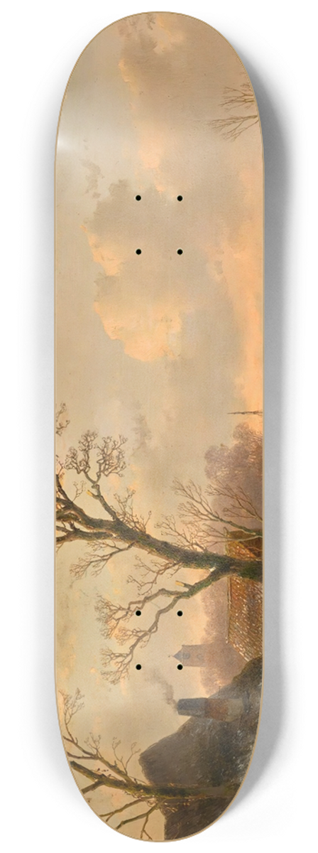Andreas Schelfhout - Skaters on a frozen river 8.25 inch art skate deck