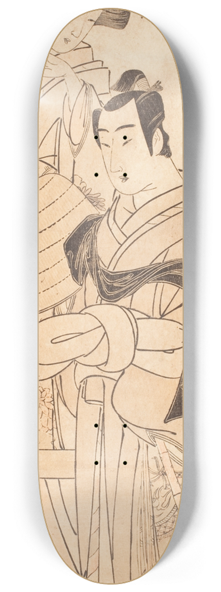 Katsukawa Shunsh - Woman with Man in Komus Costume (possibly Kewaizaka no Shsh and Soga no Jur in a Soga Play) 8.25 inch art skate deck