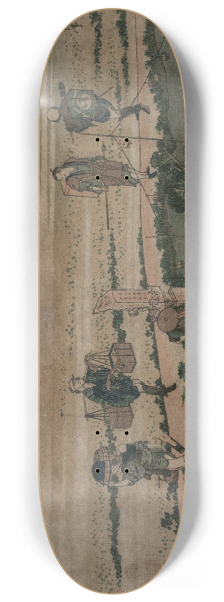 Katsushika Hokusai - A View of Mount Fuji and Travellers by a Bridge 8.25 inch art skate deck