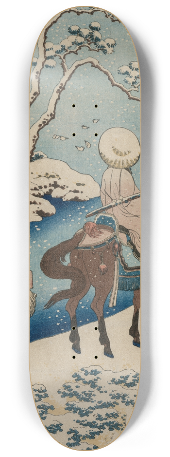 Katsushika Hokusai - Chinese Official Pausing on a Bridge to View the Snow (from the series A True Mirror of Chinese and Japanese Verse) 8.25 inch art skate deck