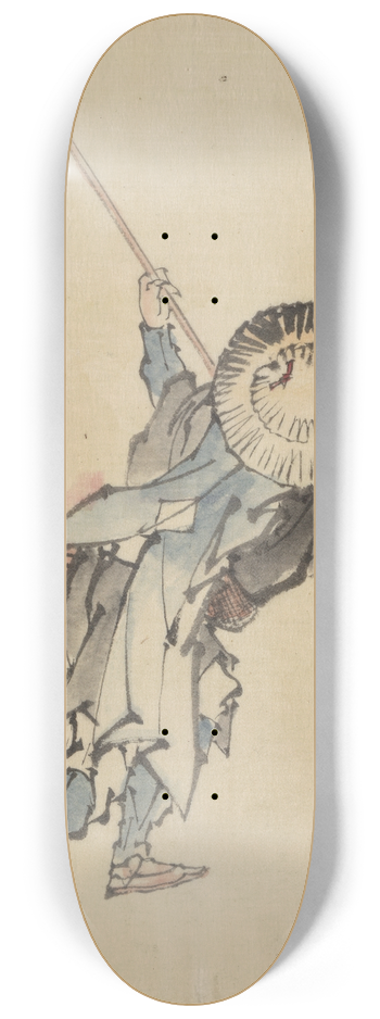 Katsushika Hokusai - Rear view of a man, full-length, standing, wearing several layers of clothing and a rounded-top conical hat 8.25 inch art skate deck