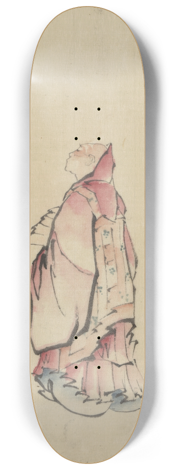 Katsushika Hokusai - Side view of a monk, full-length portrait, facing left, wearing gown with hood 8.25 inch art skate deck