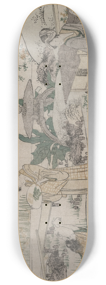 Katsushika Hokusai - Two Women and a Child Beside a Goldfish Tank 8.25 inch art skate deck