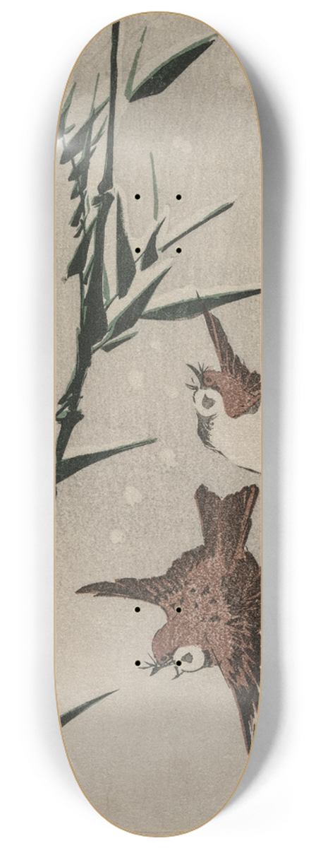 Keisai Eisen - Sparrows, Bamboo and Falling Snow 8.25 inch art skate deck