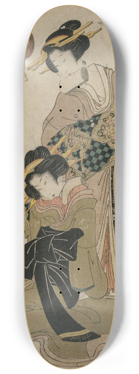 Kikukawa Eizan - Haze on a Clear Day at Stone Bridge (From the series Eight Elegant Views of Chanted Accompanimnets for Kabuki Plays) 8.25 inch art skate deck
