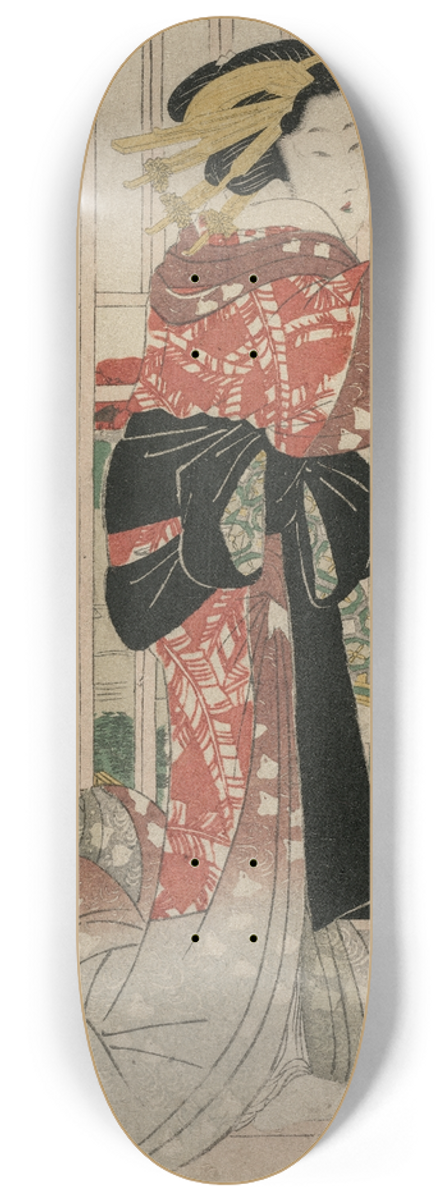 Kikukawa Eizan - The Courtesan Meizan of the Chojiya on a Balcony Overlooking the Sumida River 8.25 inch art skate deck