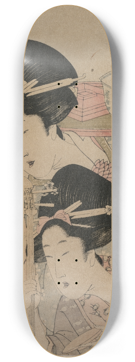 Kitagawa Tsukimaro - Two Geishas beside a Candle 8.25 inch art skate deck