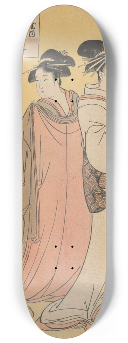 Kitagawa Utamaro - Courtesan Oriwae (small child looking in mirror at back) 8.25 inch art skate deck