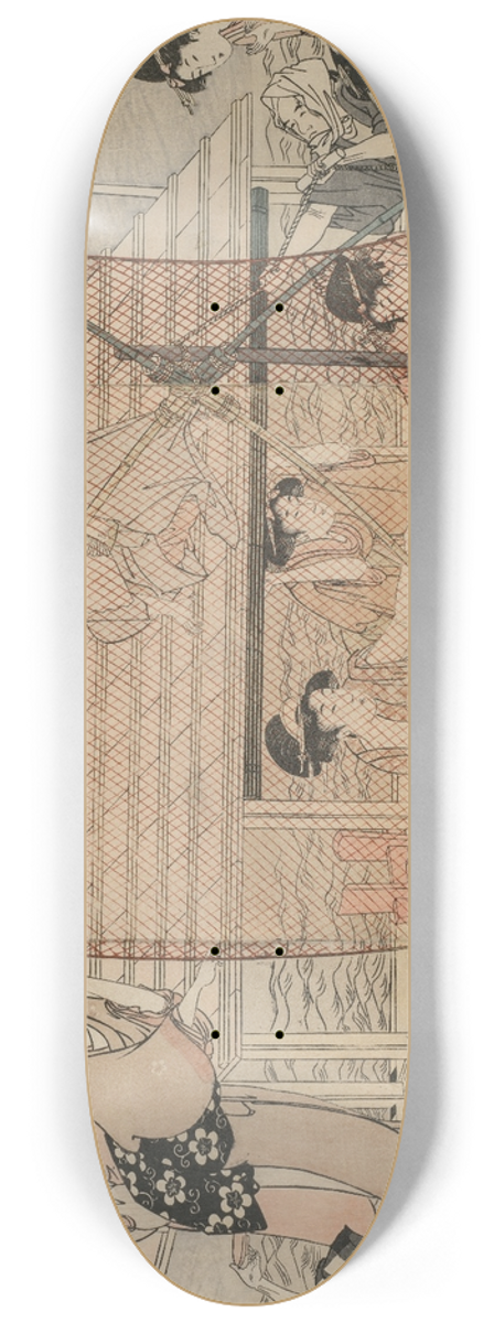 Kitagawa Utamaro - Net Fishing at Night on the Sumida River 8.25 inch art skate deck