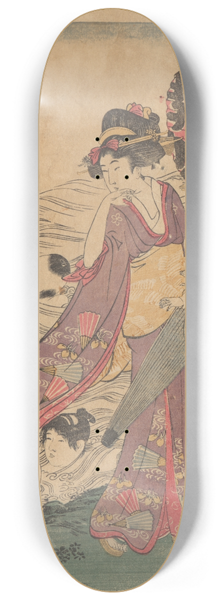 Kitagawa Utamaro - Two Women with Children at the Seashore 8.25 inch art skate deck