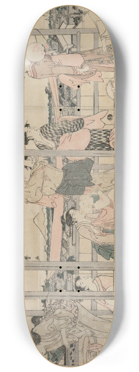 Kitagawa Utamaro - Women Hanging Laundry to Dry on a Balcony 8.25 inch art skate deck