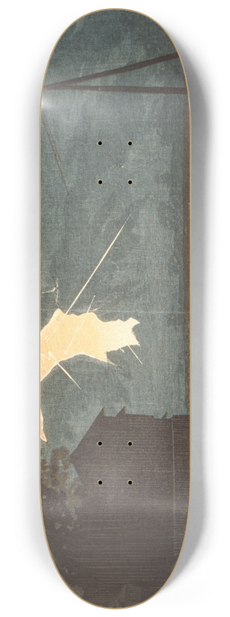 Kobayashi Kiyochika - Thunder and Lightning at Oumaya Bridge 8.25 inch art skate deck