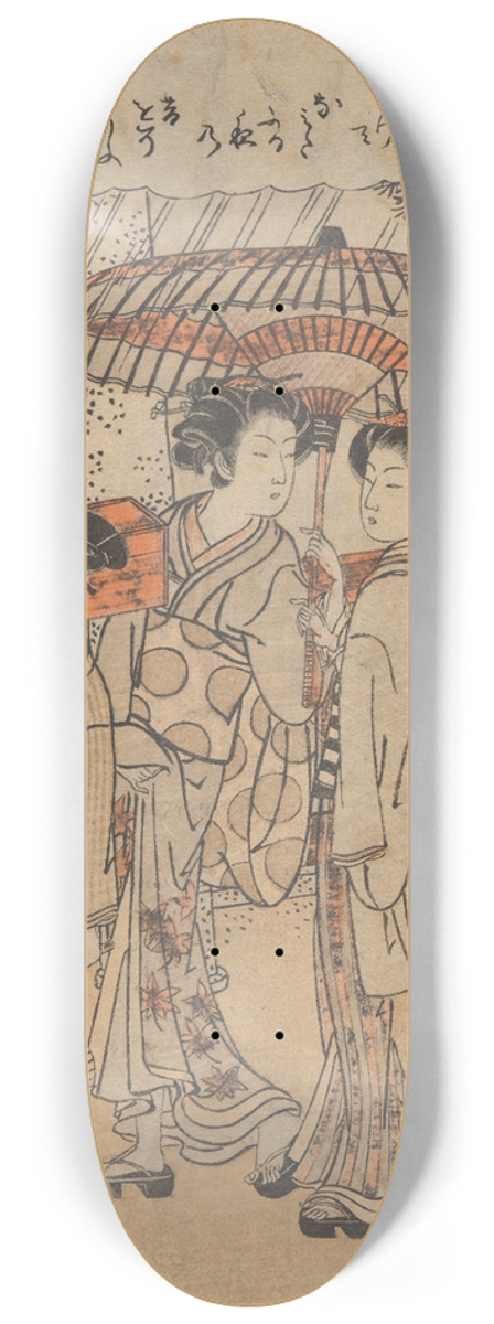 Korysai Isoda - Three Females, Two Carrying Box and Lantern 8.25 inch art skate deck