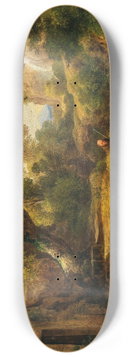 Kroly Mark - Flusslandschaft mit angelndem Mnch 8.25 inch art skate deck