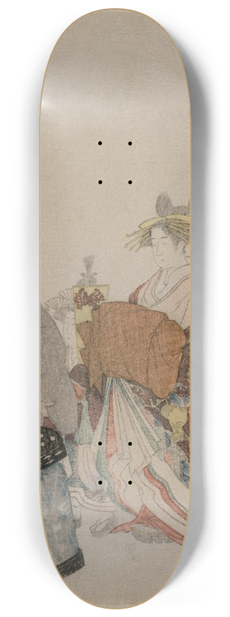 Kubo Shunman - Courtesan on the Town with Attendants at Night 8.25 inch art skate deck
