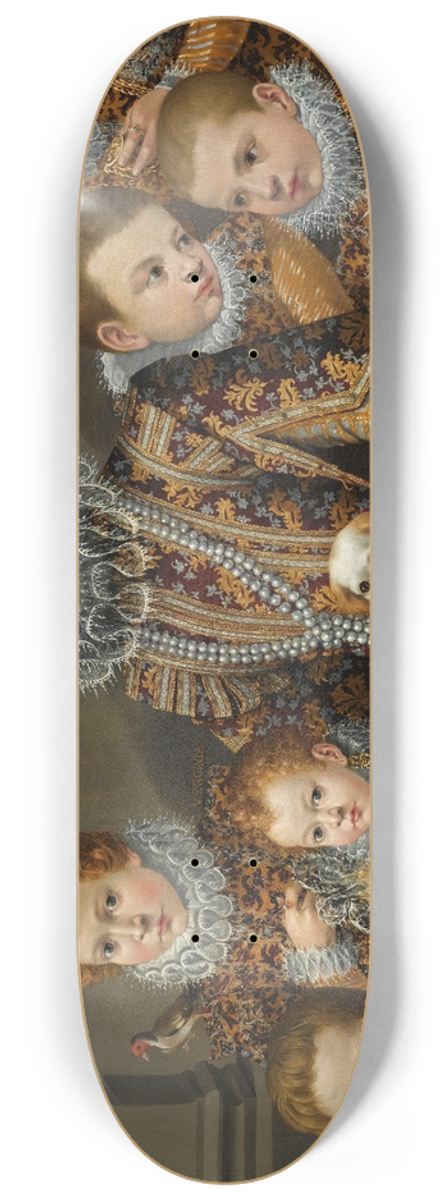 Lavinia Fontana - Portrait Of Bianca Degli Utili Maselli Holding A Dog And Surrounded By Six Of Her Children 8.25 inch art skate deck