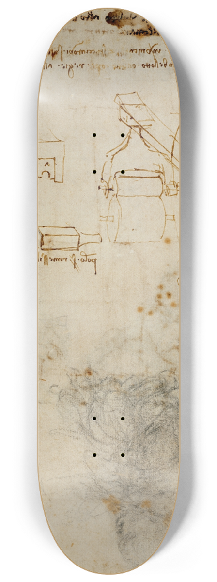 Leonardo da Vinci - Head of an Old Man, and Studies of Machinery 8.25 inch art skate deck