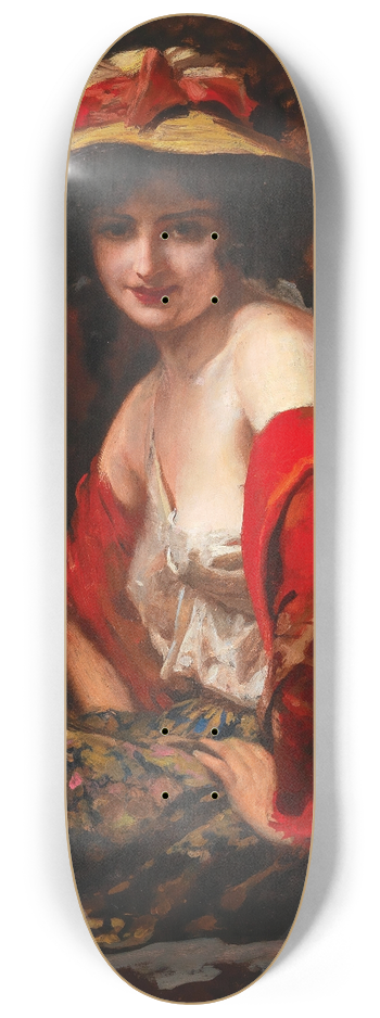 Leopold Schmutzler - A Young Lady With A Straw Hat 8.25 inch art skate deck