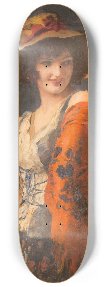 Leopold Schmutzler - Young woman with guitar 8.25 inch art skate deck