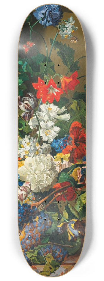 Leopold Zinngger - A large bouquet of flowers with a birds nest, butterflies and grapes 8.25 inch art skate deck