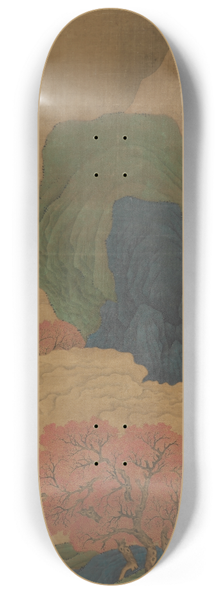 Li Jian - White Clouds and Red Trees 8.25 inch art skate deck