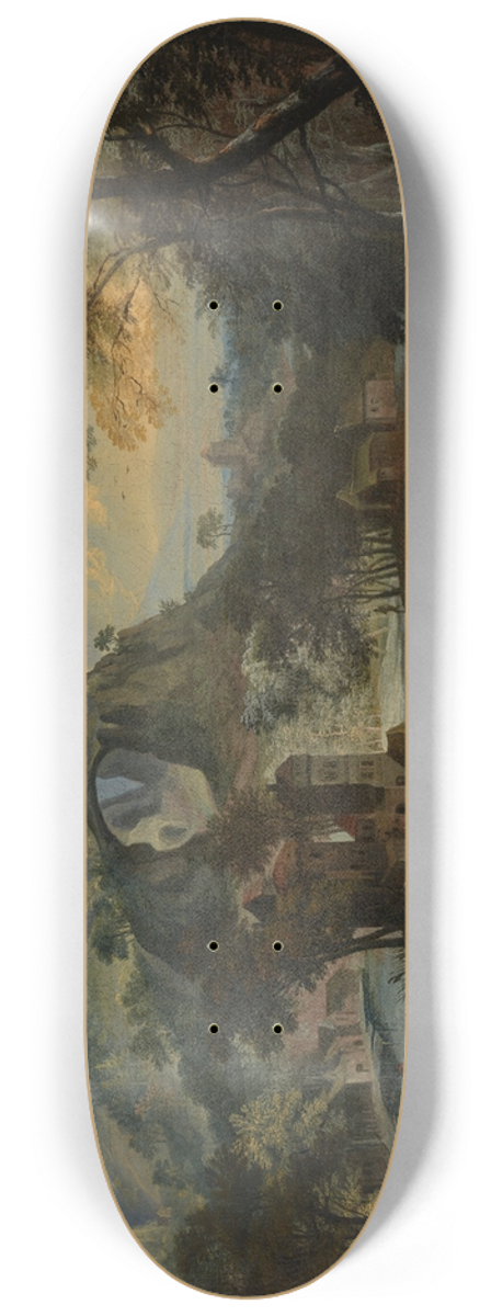 Lodewijk Toeput - Fishermen hauling in the catch in an extensive landscape, a village beyond 8.25 inch art skate deck