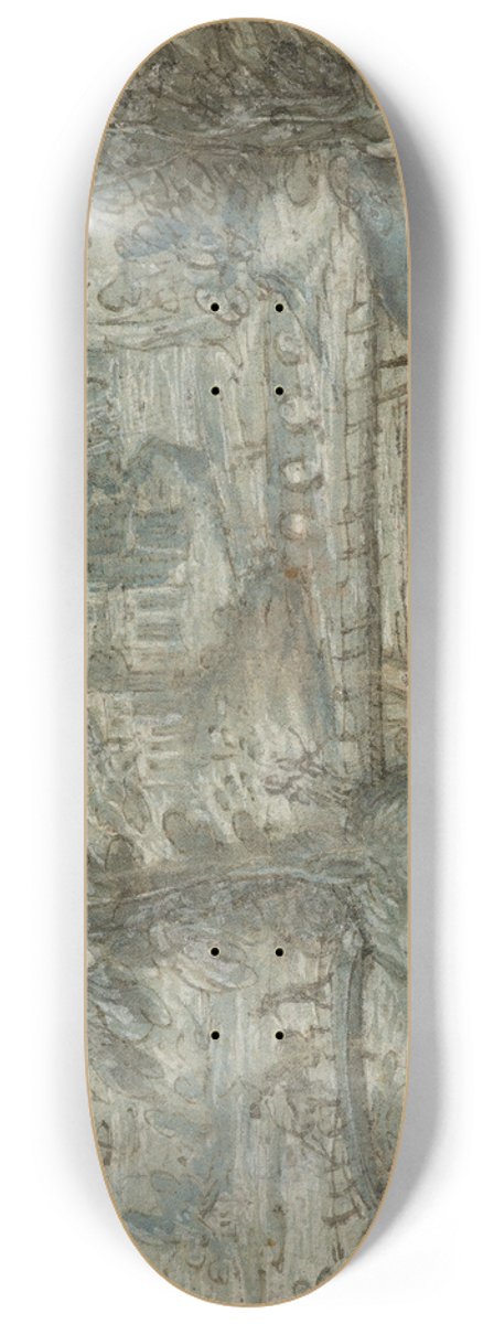 Lodewijk Toeput - Paysage montagneux avec un pont au-dessus de la rivire 8.25 inch art skate deck