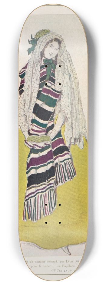 Lon Bakst - Projet de costume excut par Lon Bakst pour le ballet Les papillons 8.25 inch art skate deck