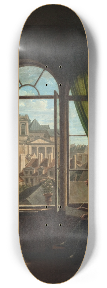 Louise Adone Drlling - Intrieur dartiste, avec vue sur la faade de lglise de Saint-Eustache 8.25 inch art skate deck