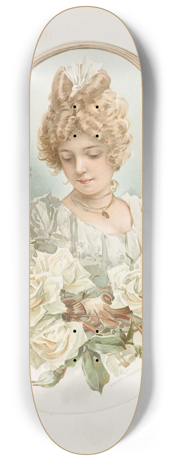 Louis Prang - Womans Head Enframed with White Roses 8.25 inch art skate deck