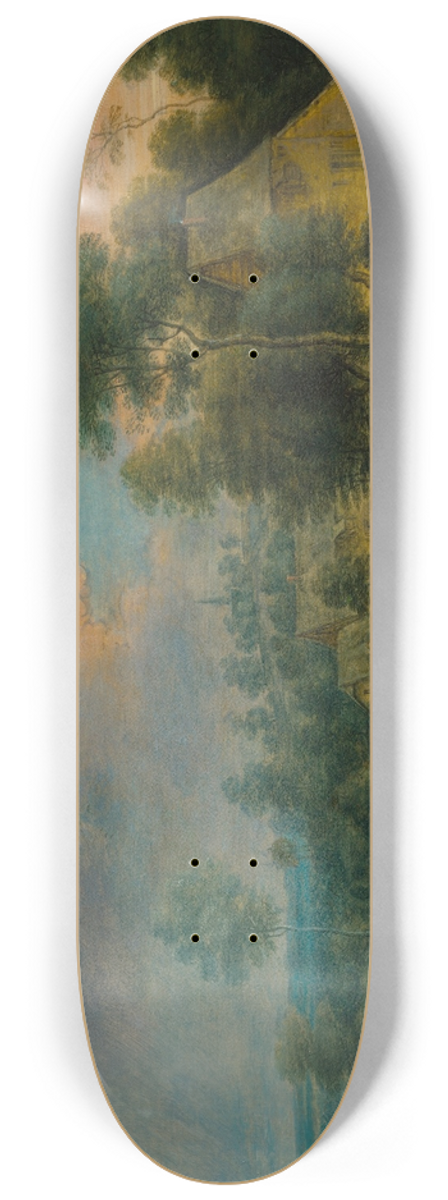 Lucas van Uden - A river landscape with travellers 8.25 inch art skate deck