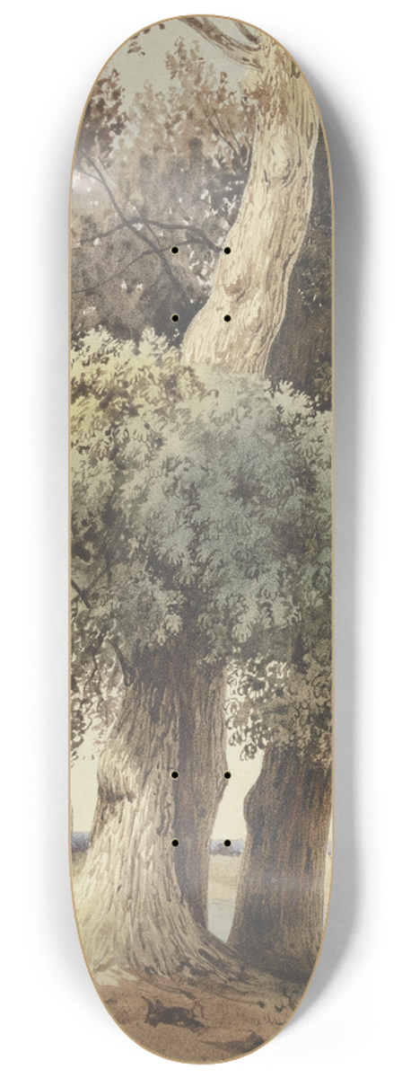 Ludwig Daniel Philipp Schmidt - Two trees on the river 8.25 inch art skate deck