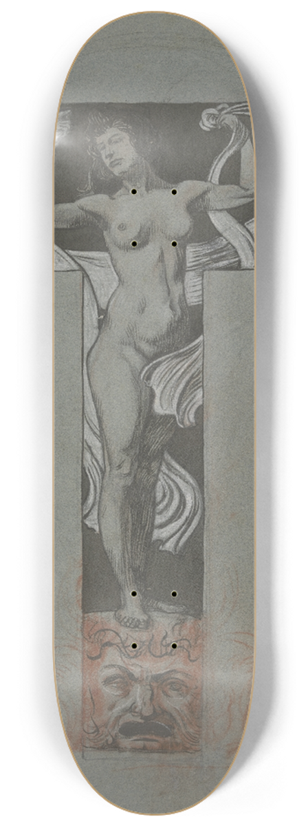 Ludwig Raders - Stehender weiblicher Akt mit ornamentaler Draperie 8.25 inch art skate deck