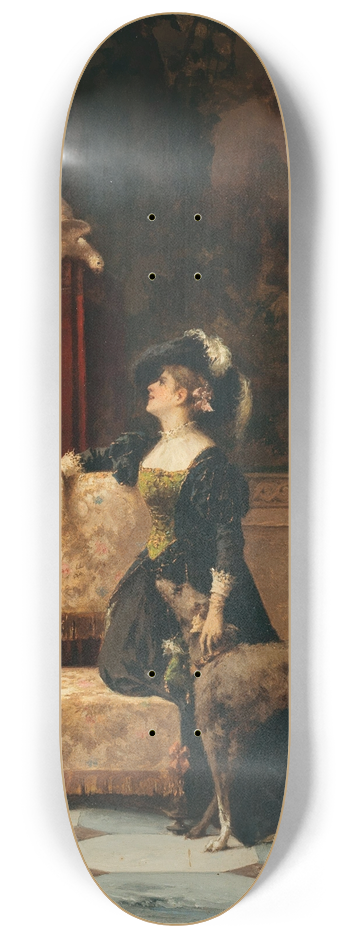 Luigi Crosio - A Lady with Greyhounds and a Parrot 8.25 inch art skate deck