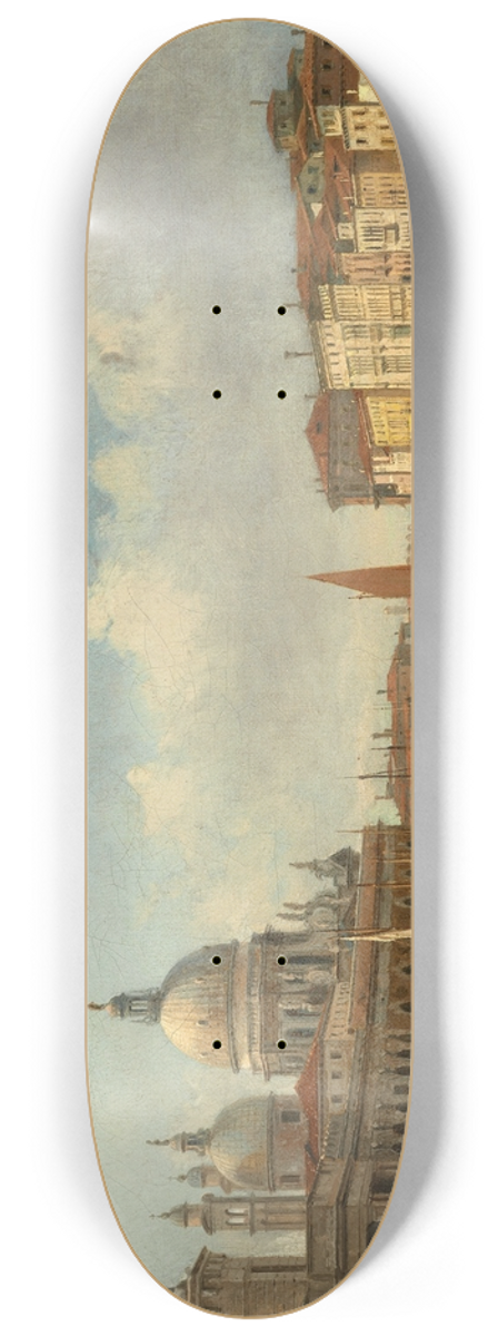 Luigi Querena - Gondolas and Boats on the Molo, Looking West Towards Santa Maria Della Salute 8.25 inch art skate deck
